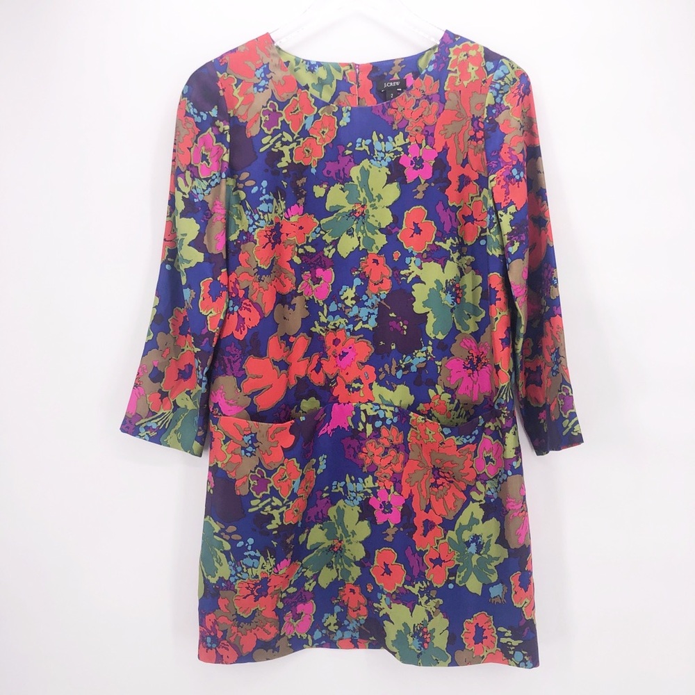 J Crew Colorful Floral Mini Silk Dress